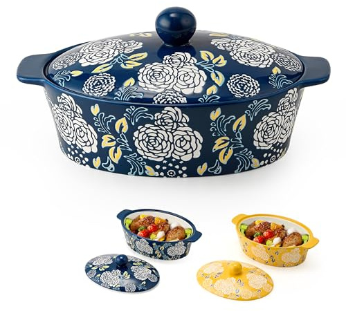 Ceramic Casserole Dish With Lid, Casserole Dishes for Oven, Baking Dish Lasagna Pans For Cooking, Oval Baking Pan, Dutch Oven, Perfect for Bread Baking and Serving, Housewarming, Thanksgiving - Blue
