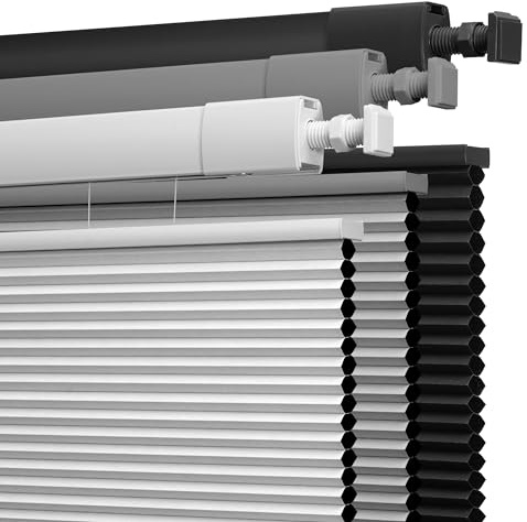 Boolegon No Drill No Tools Cellular Shades Top Down Bottom Up Honeycomb Blinds Blackout Cordless Window Blinds Easy to Install Cellular Shade for Windows,Blackout-White,Custom Size