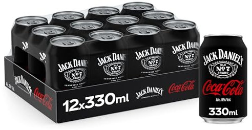 Jack Daniel’s & Coca-Cola, Bevanda Alcolica (5% Vol.) Pronta da Bere, a base di Whiskey e Coca-Cola - 1 Confezione da 12 Lattine da 33cl