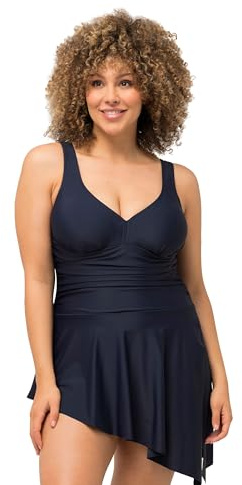 Ulla Popken dam Badklänning, Drapering, Mjuka Kupor, Integrerad Baddräkt One-piece-baddräkt