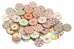 Luckious 100PCS Wooden Buttons for Sewing Crafting - Assorted Vintage Round Knitting Buttons with a Mix of Wooden Flower Designs! (20MM, Multicolored)