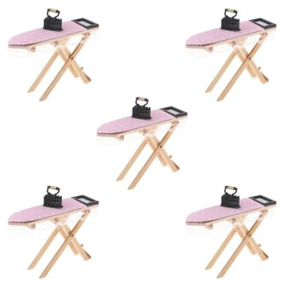 Paowsietiviity 5 set Dollhouse Miniature Laundry Furniture Pink Lace Ironing Board with Iron Accs