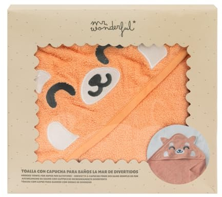 Mr. Wonderful - Toalla con capucha para bebés - Panda rojo - Toalla 100% de Algodón - Toalla de baño infantil