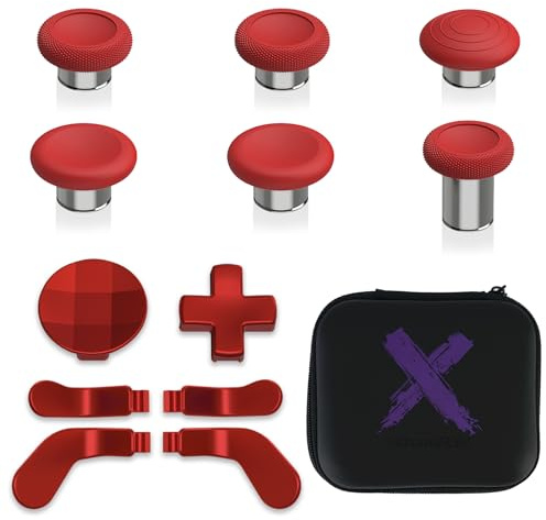 eXtremeRate Joysticks avec D-Pad Bouton Palettes Métal pour Xbox Elite/Series 2 Core Manette, Bouton de Remplacement pour Xbox Elite Series 2, 12 en 1 Rouge