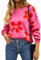 HEYPORK Damen Herbst Winter Warm Bequem Strickjacke - Casual Mode Strickpullover Mit Blumenmuster (Rot, L)