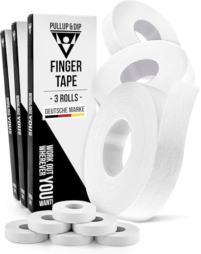 PULLUP & DIP Tape Resistente, 9 Rollos (90m) Esparadrapo Deportivo, Vendaje Deportivo Respetuoso Con la piel, Venda Deportiva para Musculación, Bjj, Balonmano, Escalada, Porteros (Blanco)