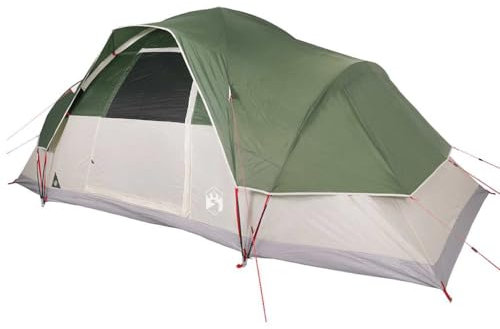 vidaXL Kuppel Familienzelt 9 Personen, Campingzelt mit Netzwände, Wasserdicht Gartenzelt mit E-Anschluss, Kuppelzelt, Grün 185T Polyester