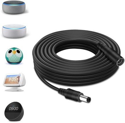 5 m Echo Verlängerungskabel - Kompatibel mit Echo Show 5(1. & 2. Gen.), Echo Dot (3./4./5. Gen.), Echo Dot (3./4./5. Gen.) mit Uhr, Echo Dot Kids Edition, Echo Spot, Pop und Fire TV Cube, Echo Spot