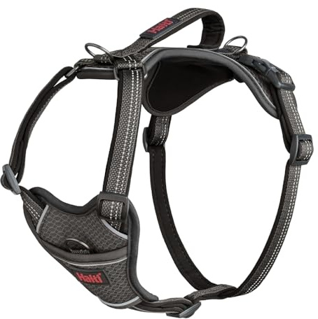 Halti Anatomy Dog Harness with Handle - Provides Your Dog Freedom of Movement for Comfortable Walking. 3 Lead Attachment Points, Neoprene Padded, Adjustable, and Reflective (Size Medium, Grey)