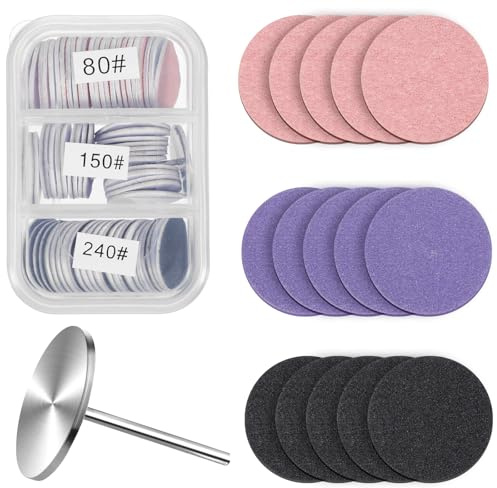 72pcs Sanding Paper Discs with Metal Nail Drill Bit 25mm Replacement Foot File Round Sandpaper Discs for Manicure Pedicure Sanding Discs Bits for Electric Callus Remover Tool (#80#150#240 Grit)
