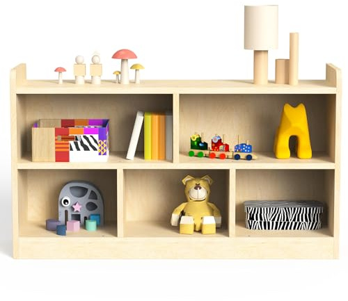 bbgroundgrm Birch Plywood Wood Montessori Shelf - 5-Section Storage Cabinet, 2-Shelf Organizer for Kids, Ideal for Classrooms, Playrooms, Daycares, and Preschools