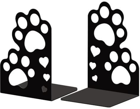 Peacoblue Serre Livre Original Metal Noir, Serre-Livres Patte De Chat Mignonne Design Moderne Serré Livre Decoratif Bureau pour Bureau, Cuisine, Étagère et Bibliothèque, 1 Paire