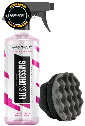 Legendary Gloss Dressing with Applicator 16oz - Tire Shine Spray & Plastic Restorer – Water Based & Non-Greasy Interior/Exterior Detailing Spray - Trim, Rubber, Vinyl & Plastic Restorer for Cars