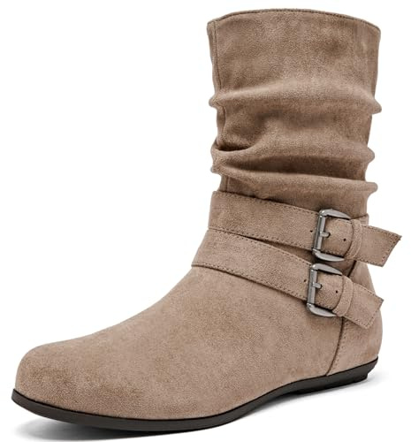 Luoika Women's Wide Width Flat Heel Ankle Boots. 230711 Beige 9.5w