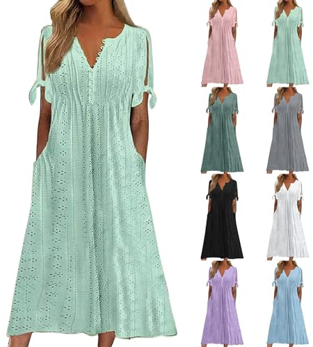 indian dresses for women,Summer Dresses for Women Uk 2025 Causal V-Neck Button Short Sleeve Vacation Floral Dress with Pockets Ladies Maxi Printing Dress Party Club Elegant Beach Dresses Green L