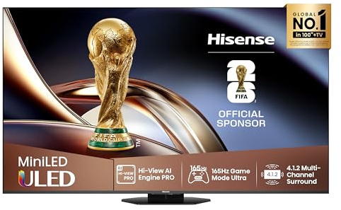 Hisense 75U8Q - Mini LED Pro Smart TV 75 Pulgadas, Procesador Hi-View IA Pro, 4.1.2 Sonido multicanal, Modo Juego Ultra 165Hz, Antireflejos Pro, Full Array Local Dimming, Dolby Vision IQ, Dolby Atmos