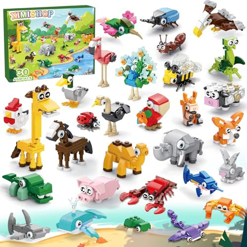 XIMISHOP Mitgebsel Kindergeburtstag Gastgeschenke, 30 Pack Mini Tiere Bausteine Party Animals Meerestiere Konstruktionsspielzeug Baustein Spielzeug Set für Geburtstag Party Geschenke für Über 6 Jahre