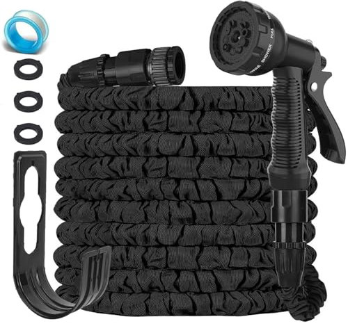 LINGKY Flexibler Gartenschlauch 30m mit 8-Funktionen Sprühfunktionen, Wasserschlauch flexibel mit 3-Fach Latexkern inkl. Adapter für 1/2' 3/4' Zoll und Wandhalterung, dehnbarer flexiSchlauch