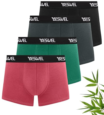 YESWEL Mens Underpants, Boxer Shorts Multipack of 4, Anti Chafing Bamboo Boxers, Moisture Wicking Breathable Underwear, No Itchy Labels Pants Trunks (Multicolor 02, XL)