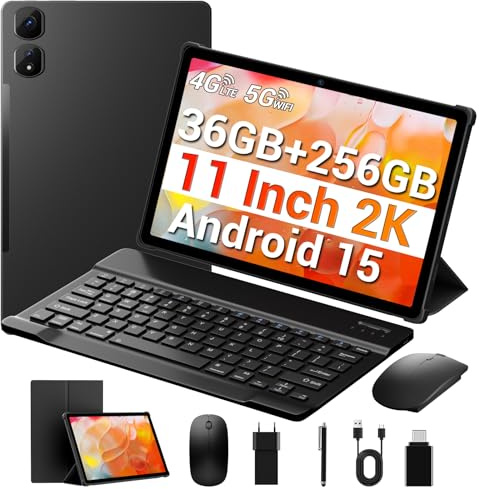MAXLEGEN Tablet 11 Pulgadas, Pantalla 2K FHD, 36GB RAM+256GB ROM/1TB TF, 4G LTE SIM+5G WiFi, Android 14 Octa-Core 2.0GHz Tableta, 8MP+13MP/GPS/9580mAh, Tablet con Teclado/Ratón/Funda/Auricular/Lapiz