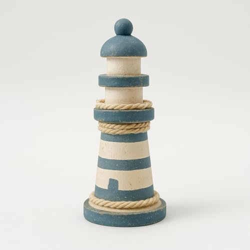 Heiko Blume Faro decorativo marítimo – pintado a mano en azul y blanco, 13,5 cm de alto, superficie de 5 × 5 cm – Pequeña figura costera para baño, alféizar de ventana y sala de estar