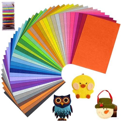 XiaoLidm 40 Pcs Felt Fabric Sheets, 20cm x 30cm, 40 Assorted Colours, DIY Craftwork Sewing Patchwork Polyester, A4 Felt Sheets for Crafts Handcraft Sewing Squares Patchwork