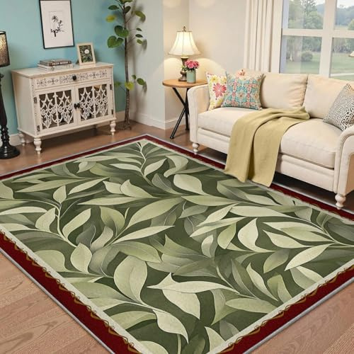 HOBBOY Tappeto lavabile 80x150cm soggiorno Green Leaf foglie di salice tappeti morbidi da camera da letto fattoria a pelo basso tappeto sottile per ufficio sala da pranzo cucina