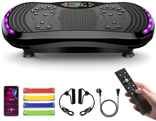 IERAKOR Plateforme Vibrante avec Bluetooth et 9 Programmes | 200 Niveaux, Charge Max 200 kg, 4 Bandes, Pieds Anti-Vibration, Vibration Plate pour Drainage Lymphatique, Perte de Poids