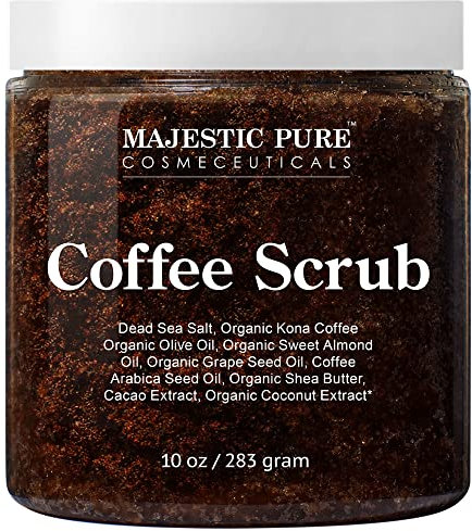 MAJESTIC PURE Arabica Coffee Scrub | rein natürliches Peeling-Körperpeeling zur Hautpflege, Dehnungsstreifen, Akne & Cellulite, reduziert das Erscheinungsbild von Besenreisern & Krampfadern–10 Unzen