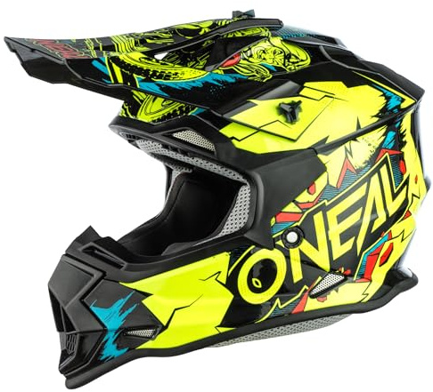 O'NEAL | Casco Motocross | Bambini | MX | Guscio in ABS, Standard di sicurezza ECE 22.05, Prese d'aria per una ventilazione ottimali | Casco 2SRS Villian Youth | Giallo Neon | Taglia M