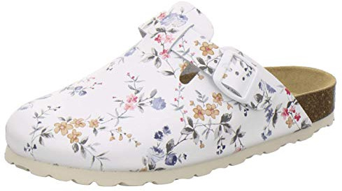 AFS-Schuhe 2900 Hausschuhe Damen Leder mit Fußbett Made in Germany (37 EU, Weiss-Flower)