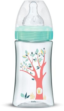 Dodie Babyflasche Initiation+, Antikolik, 0-6 Monate, runder Sauger, 3 Geschwindigkeiten, Fluss 2, grün, Valentin, 270 ml