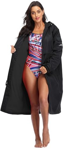 Adoretex Waterproof Swim Parka, Hooded Warm Scuba Coat Surf Jacket for Men and Women (PK008) - Black/Black - M