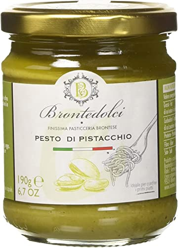 6x Brontedolci Pesto di Pistacchio Pistaschor Pesto matlagningssåser pasta sås perfekt för att krydda de första växlarna 190 g i glas från Sicilien med 55 % pistascher