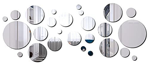 Youery 32 Pièces Miroir Murale Rond Carrelage Feuilles Muraux Flexible Stickers Décoratif Décoration Salle de Bain Autocollants Miroirs Décoration de la Maison