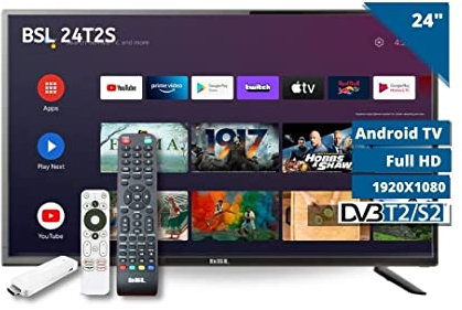 Smart TV 24 Zoll BSL-24T2SATV LED Full HD 1920 x 1080 | DVBT2 | DVB-S2 | ATV Stick inklusive | Sprachsteuerung | Chromecast