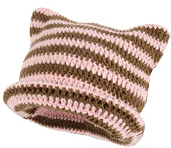 Alafime Bonnet Grunge Fée Y2K Chat dans le Bonnet Rayé Crochet Décontracté Bonnet Hiver Chaud Tricoté Accessoires pour la Tête, Rose, M