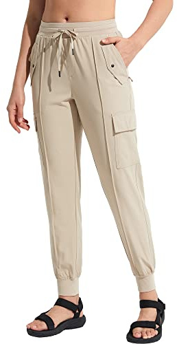 MOCOLY Pantalon Randonnée Cargo Léger pour Femmes Pantalon D'extérieur à Taille Élastique à Séchage Rapide et à Écran Solaire Imperméable Convient pour Camping Chasse Sports Exercice Kaki XXL