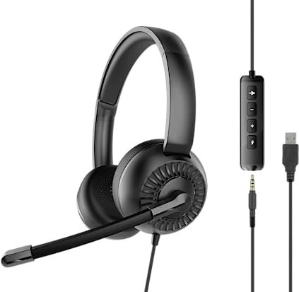 Speedlink METIS USB Auriculares estéreo - Auriculares con Cable con micrófono y Mando a Distancia con Cable, conexión USB-A y Jack de 3,5 mm, Negro