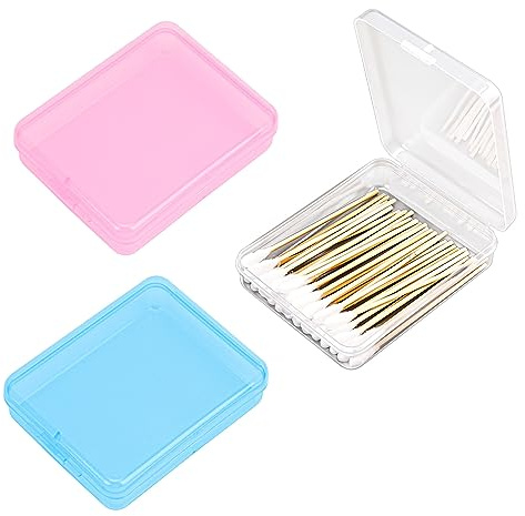 3-Piece Portable Travel Pad Holder - Bathroom Countertop Storage Organizer - Cotton Pad, Swab, Floss Dispenser (Blue, Pink, Transparent)