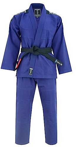 Playwell Pro Mens BJJ GI Jiu Jitsu Uniform Suit (Comes with Free Ju Jitsu White BELT) - Navy Blue (A2)
