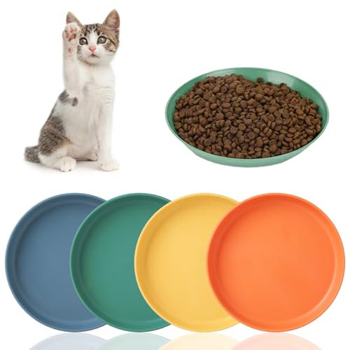 Multifunctional Shallow Pet Food Bowls, 4 Pcs Pet Bowls for Cat and Dog Whisker Fatigue Free, Plastic & Cute Pet Bowl Dishs for Pet Cat Dog Small Animal