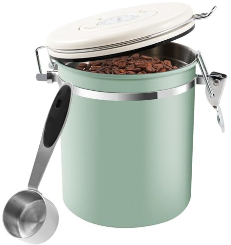 JETHMA 1500ML Airtight Coffee Canister with Date Tracker - 53Oz Beans Storage with Measure Spoon & CO2 Valve, Kitchen Food Container for Grounds Coffee,Beans&Tea(Mint Mocha)