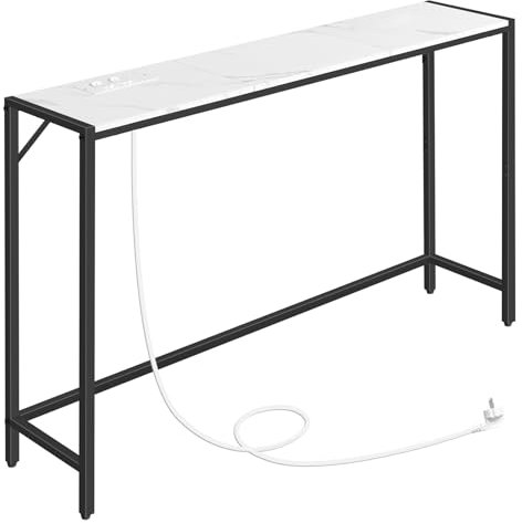 MAHANCRIS Mesa de Entrada y Sofá Estrecha, Consola con Estructura Metálica, Estilo Minimalista para Salón, Pasillo, Entrada, Vestíbulo, Blanco y Negro ACTHM112UE01
