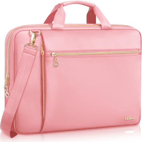 Lausiax Laptop Case Bag Women Men Computer Sleeve Compatible with MacBook/Dell/HP/Acer/ASUS/LG, Waterproof Shoulder Carrying Briefcase, Pink, 17-17.3 Inch