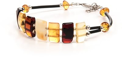 Baltic Amber Bracelet for Women - Hand Made from Polished Baltic Amber Beads (Multi)