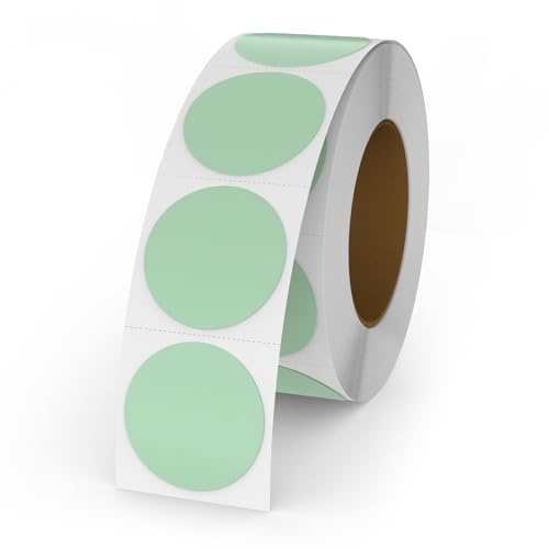 YIKIADA Lot de 500 Étiquettes Thermiques Rondes Adhésives 25 mm Vert Rouleaux Autocollantes Imperméable Amovible Imprimables pour Bureau École QR Inventaire