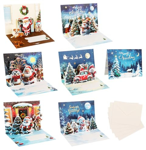 SULOLI 6pcs Cartes de Noël 3D avec Enveloppe Carte Pop-Up Noël