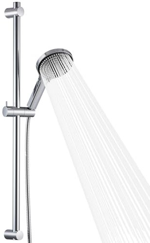 OFFO Duschstange mit Brause, Brausestangenset 80cm, Duschkopf mit Schlauch und Halterung,Duschkopf mit 6 Strahlarte und 1,6 m Schlauch, Chrom