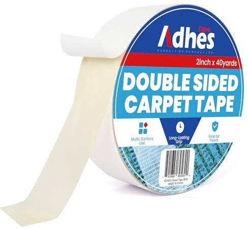 ADHES Double Sided Carpet Tape Heavy Duty, 50MM x 36M x 1 Roll White Removable and Residue-Free Non Slip Rug Gripper for Hardwood Floors, Rug Tape for Area Rugs and Carpets and Anti-Slip Grips